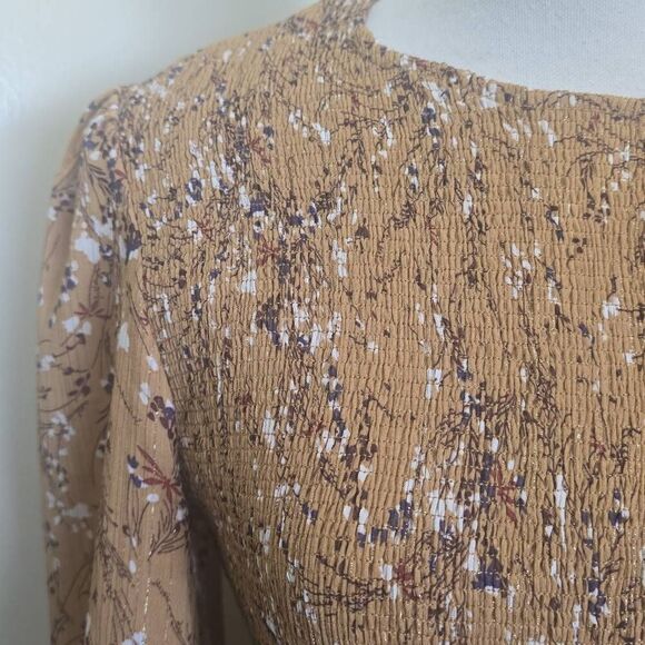 Lorraine Beige Chiffon w/ Mini Floral Prt. Gold Threads, Bohemian Dress, NWT, 12 - Picture 3 of 11